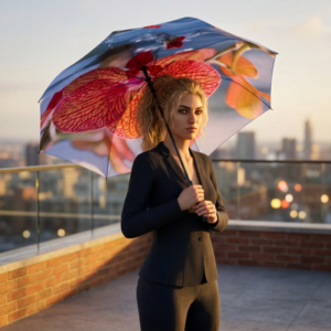 Orchid Blossom Foldable Umbrella — Compact Semi-Automatic Rain Umbrella with Floral Print