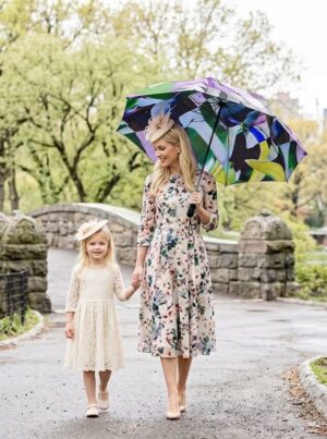Floral Birds Foldable Umbrella — Compact Semi-Automatic Rain Parasol