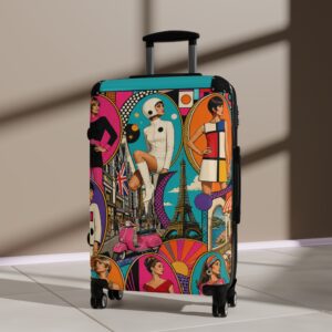 Vintage Travel Collage Suitcase – Retro Pop Art Luggage with Fashion Icons