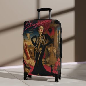Vintage Schiaparelli Skeleton Art Suitcase — Retro Fashion Travel Luggage