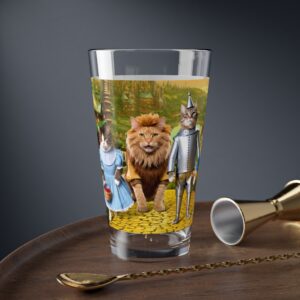Mixing Glass - Wizard of Paws Oz Scene 16oz Illustrated Bar Glass