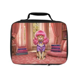 Cat in Pink Wig Lunch Bag — Cute Kawaii Cat Lunchbox for Kids & Cat Lovers