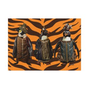 Regal Penguin Trio Decorative Rug — Baroque Costume Animal Accent Mat
