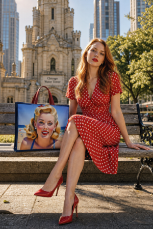 Vintage Pin-Up Beach Tote Bag – Retro 1950s Swimwear Artwork