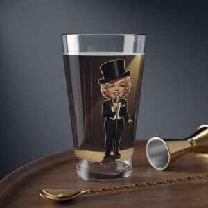 Vintage Cabaret Mixing Glass – 16oz Cocktail Pint with Showgirl Tuxedo Design