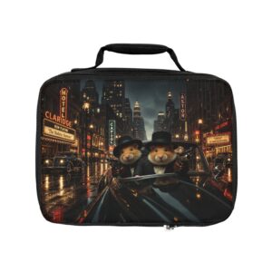 Retro City Night Hamster Lunch Bag — Charming Vintage Noir Design
