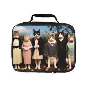 Cat Family Portrait Lunch Bag — Vintage Dressed Cats Insulated Lunchbox