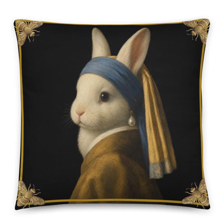 Girl with a Pearl Earring Pillow, Rabbit Vermeer Parody