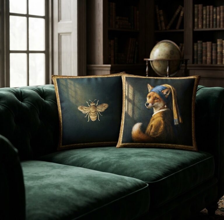 The Fox with a Pearl Earring & the Gilded Bees Pillow