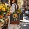 Carry art with you wherever you go. Our curated tote collection transforms everyday errands into fashion moments — from surrealist homages to haute couture to charming woodland creatures with a golden-hour glow. Each design is printed on premium cotton canvas with rich leather accents, offering gallery-worthy style with farmer's market practicality. Spacious, sturdy, and unapologetically artistic — because your tote should be as interesting as what you put inside it.