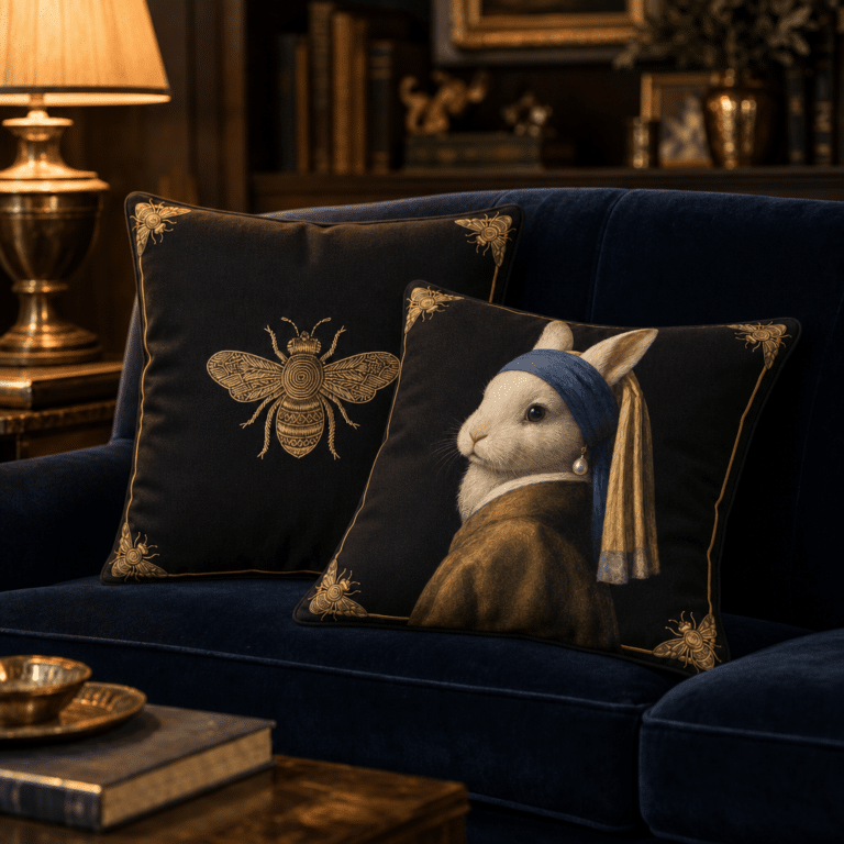 Girl with a Pearl Earring Pillow, Rabbit Vermeer Parody