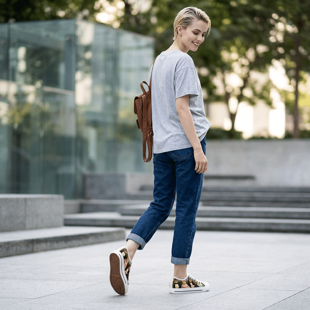 Women’s Low Top Sneakers — Vintage Portrait Cats Pattern